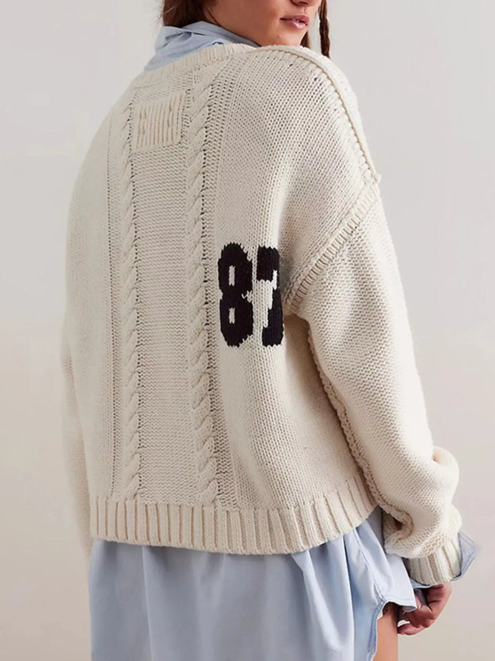 Varsity 87 cable-knit crew neck pullover sweater