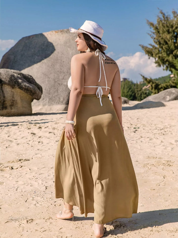 Plus size high-low skirt with tie waist and ruffle hem