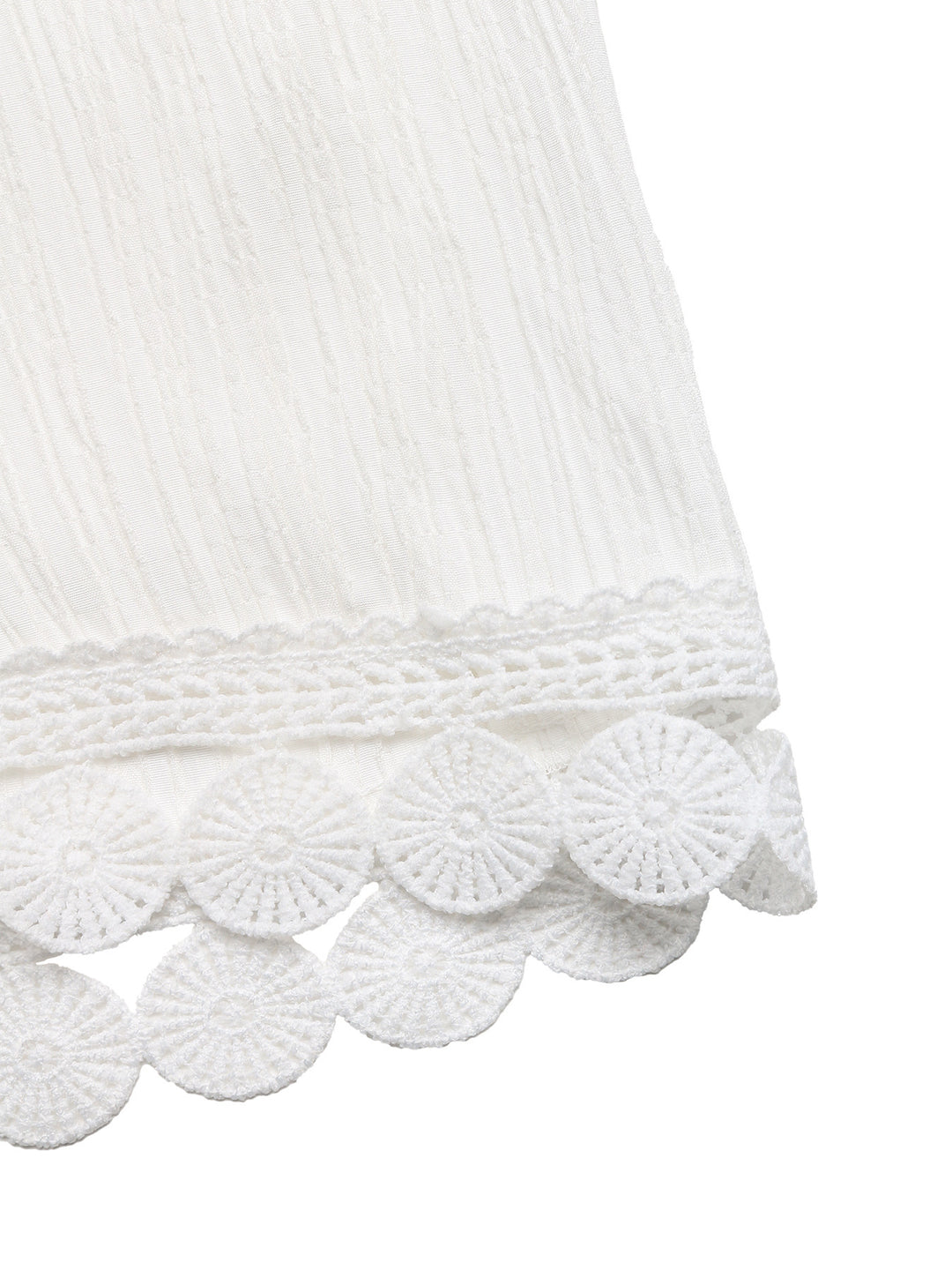 Crinkle wide-leg drawstring pants with lace trim hem