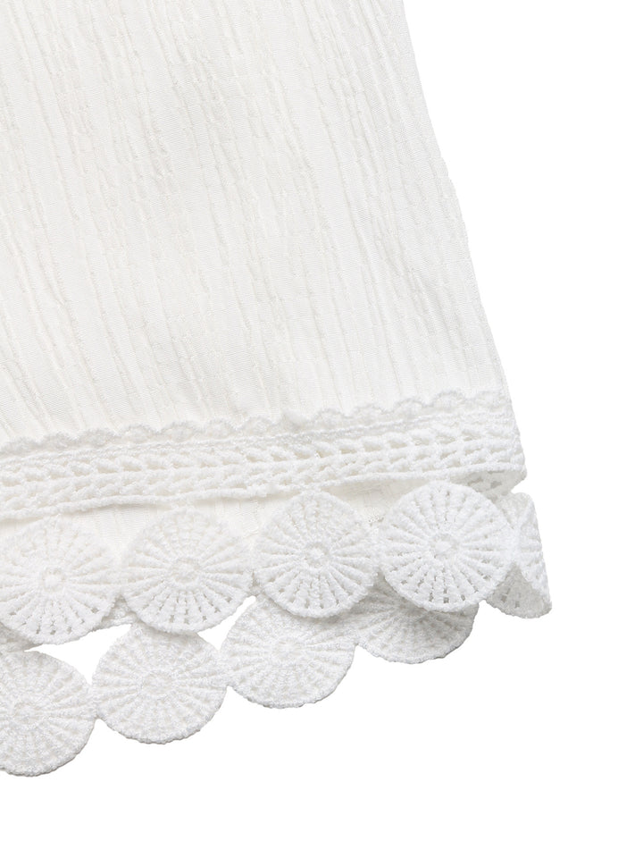 Crinkle wide-leg drawstring pants with lace trim hem
