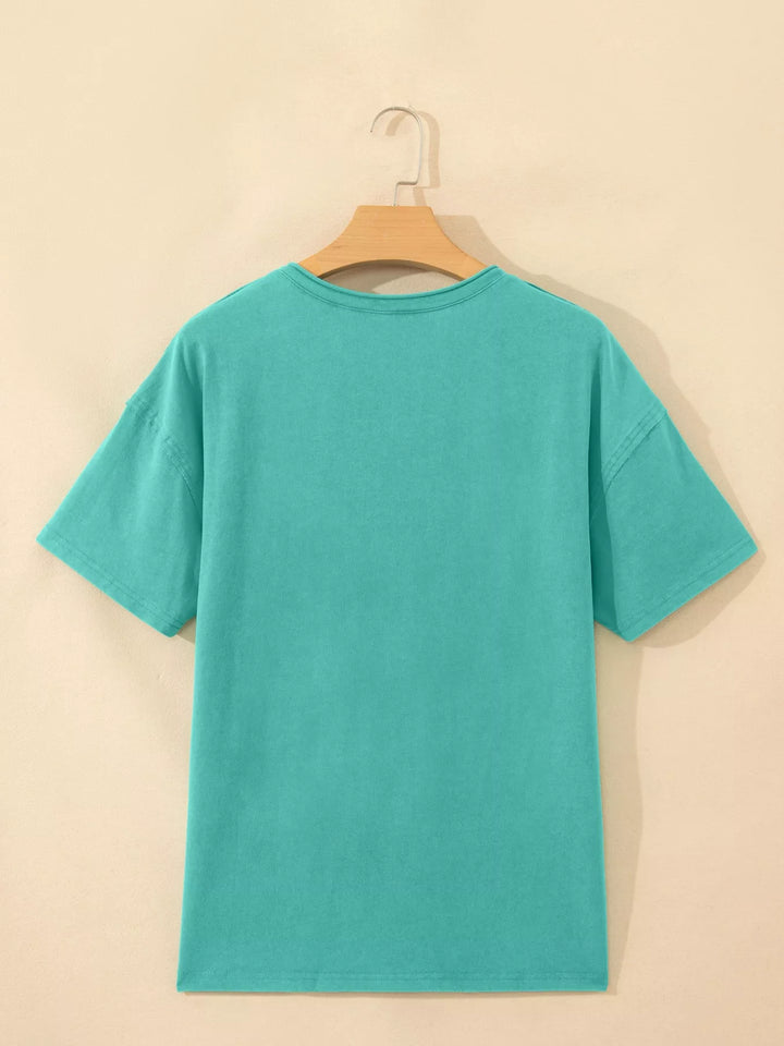 Mineral wash V-neck cotton tee with chest pocket