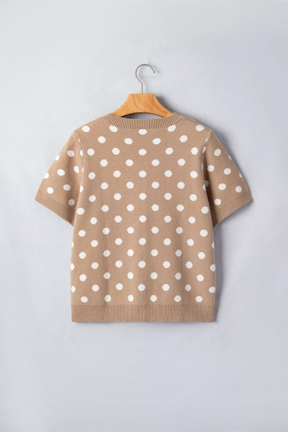 Polka dot short sleeve button-down knit cardigan