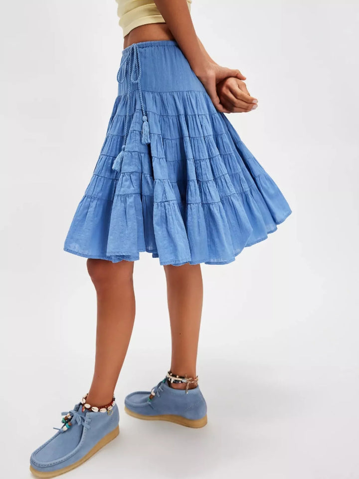 Tiered ruffle mini skirt with drawstring waist
