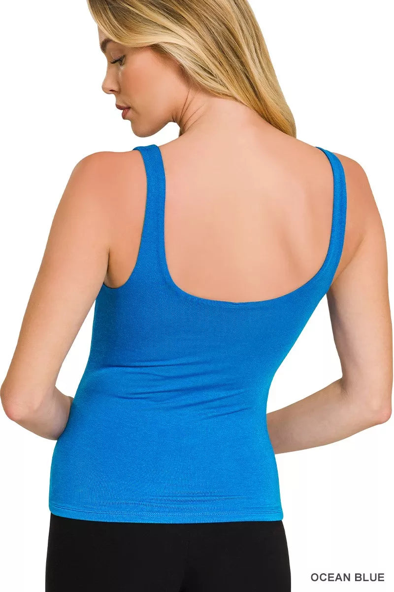 Double-layered seamless V-neck tank top