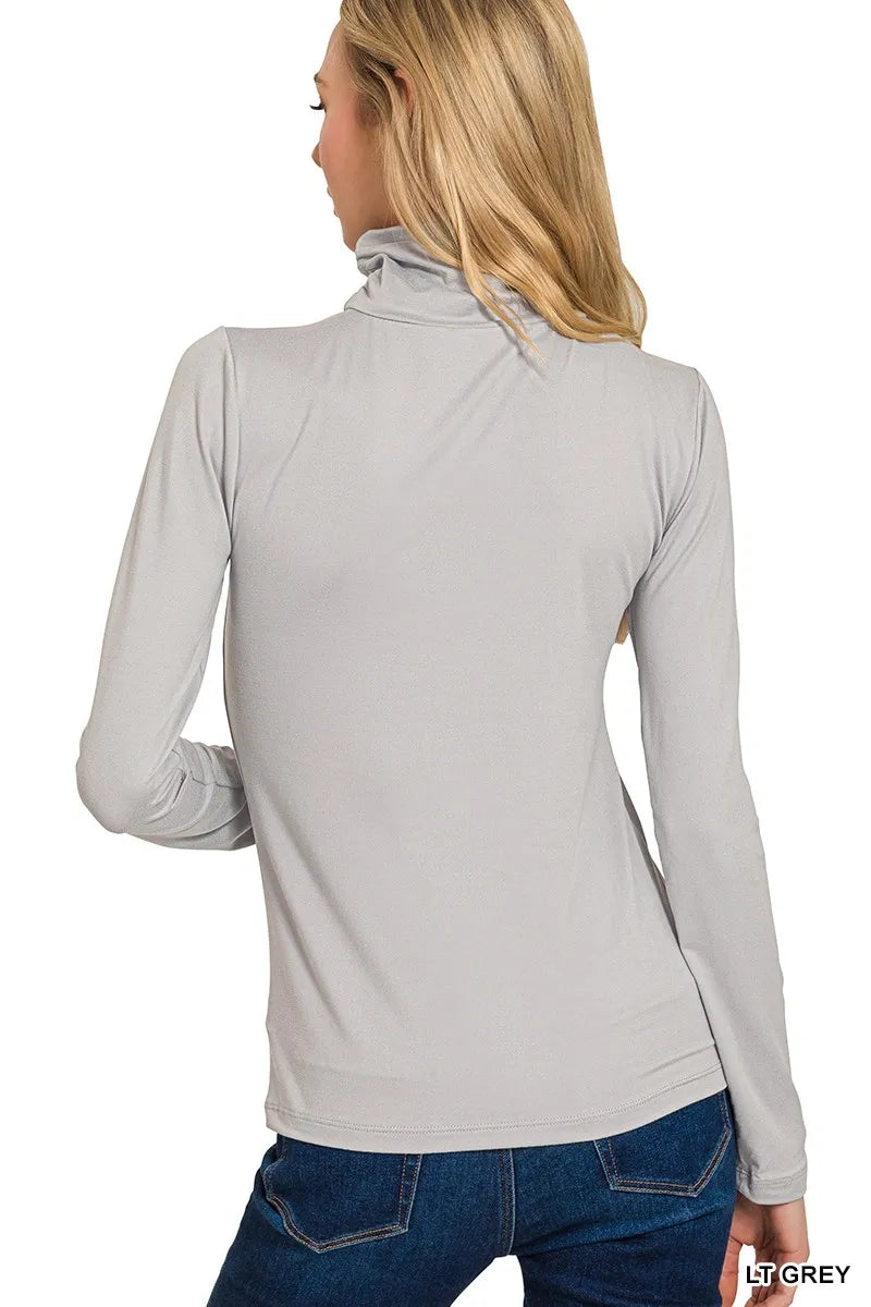 Slouchy mock neck long sleeve microfiber top