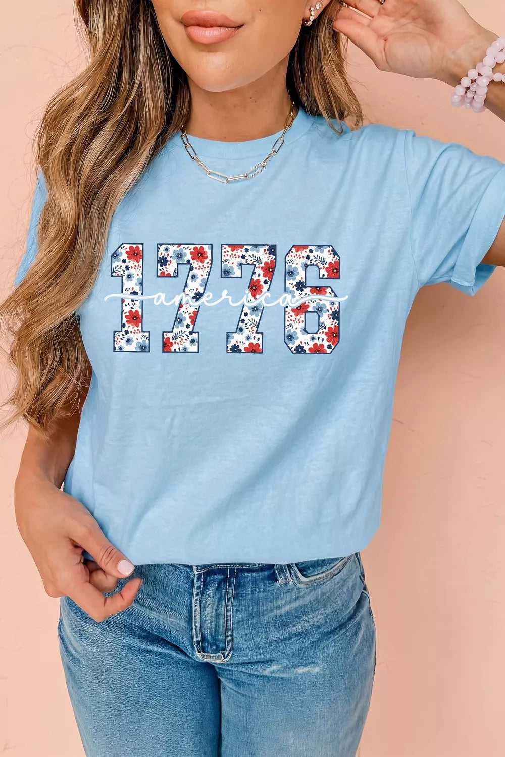 1776 America floral graphic relaxed tee