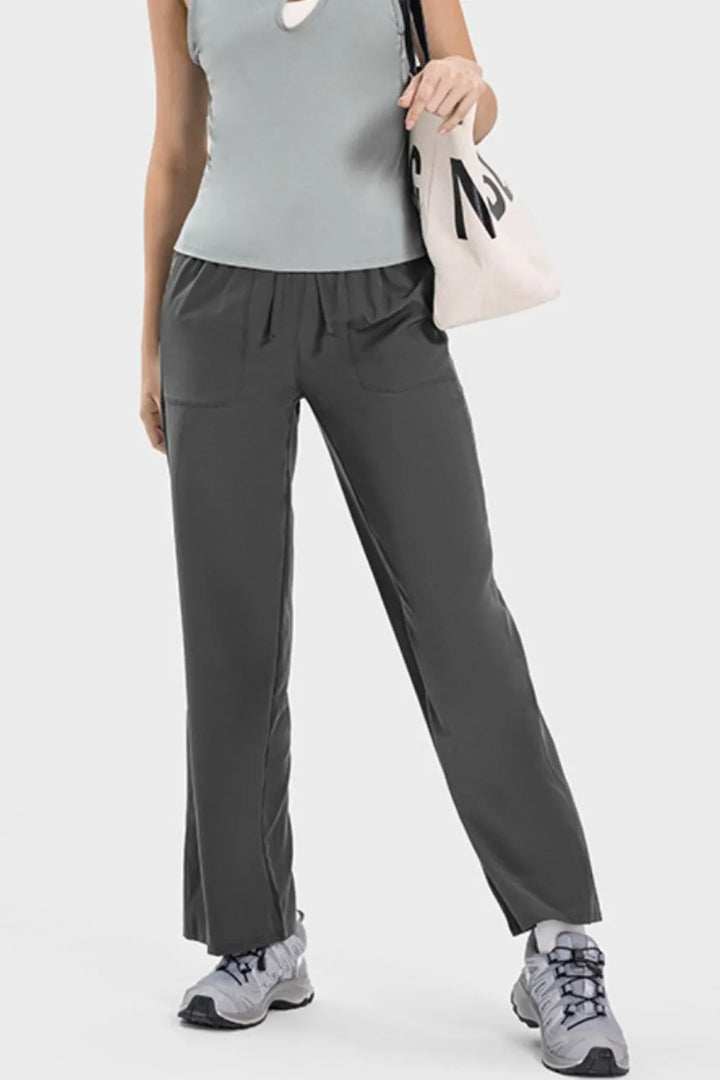 Drawstring straight-leg active pants with pockets
