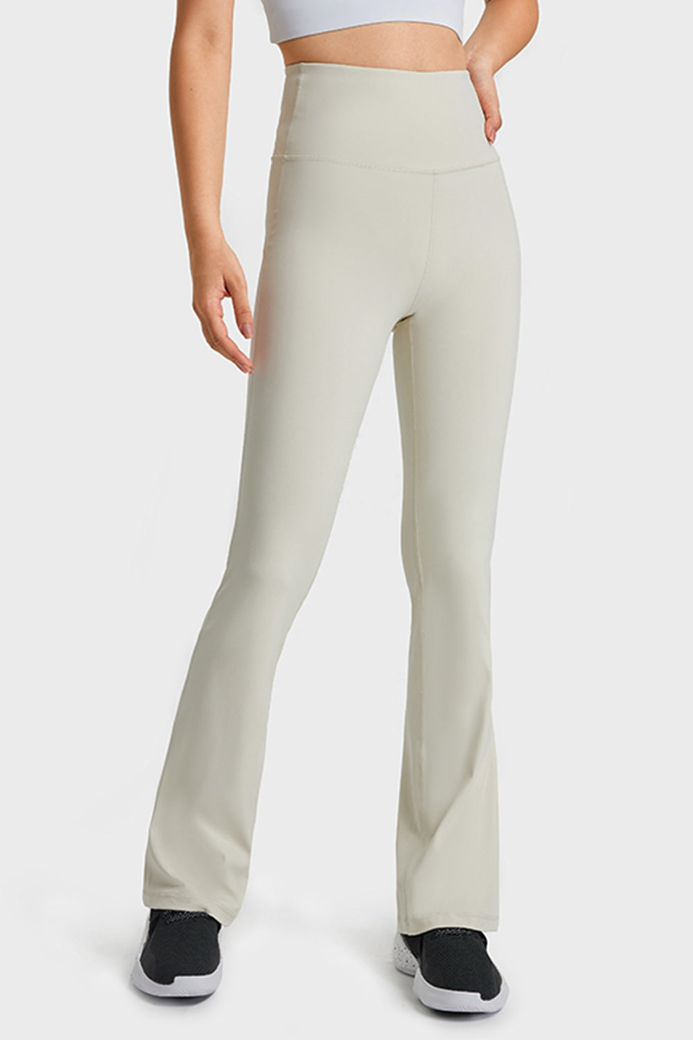 High-rise flare yoga pants with wide elastic waistband