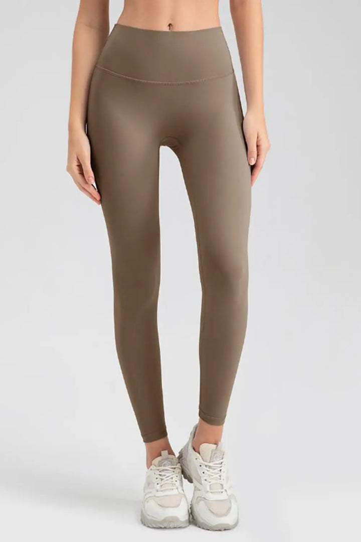 Camel Wide waistband high-rise stretch sport leggings