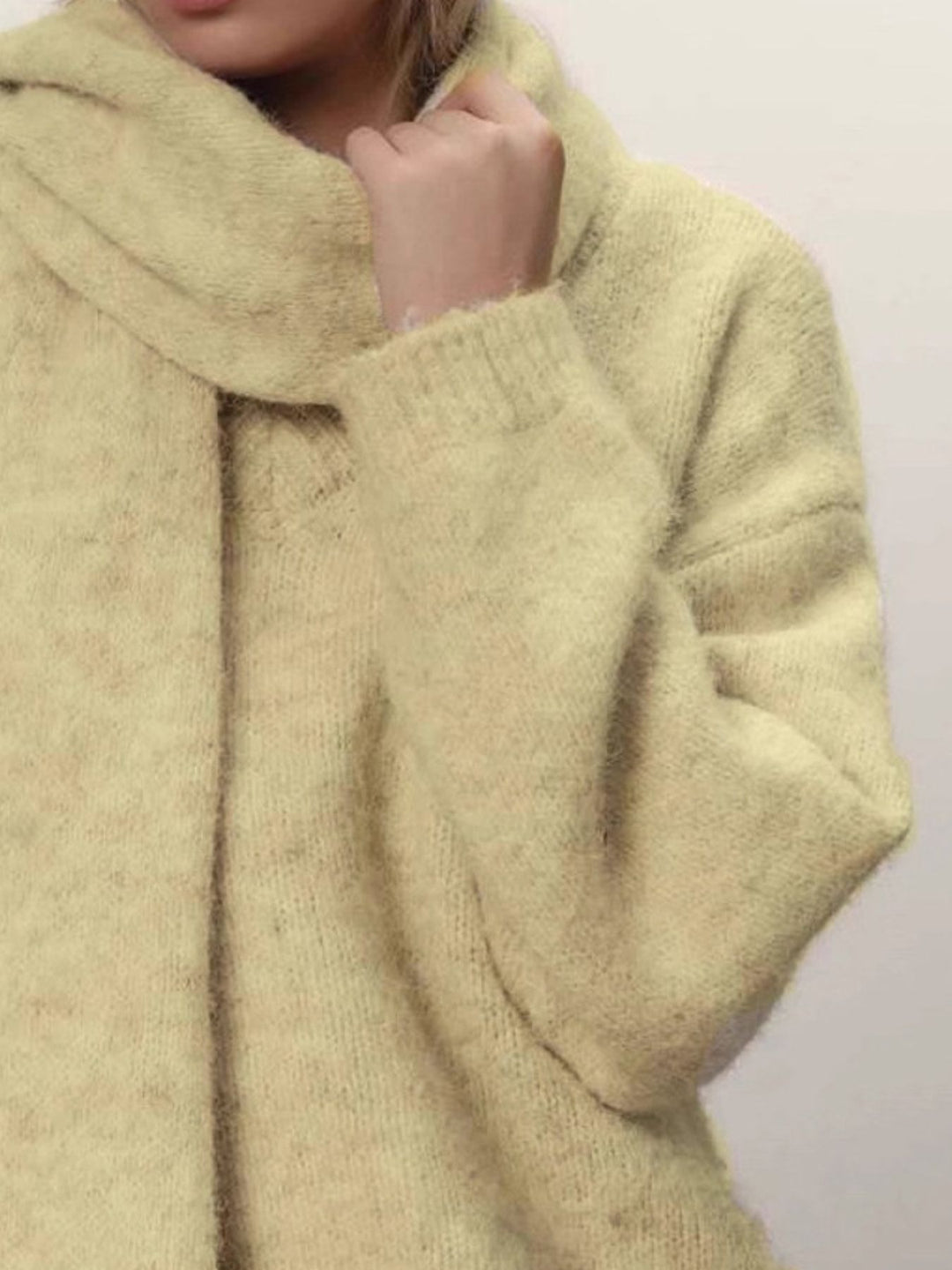Oversized dropped-shoulder knit sweater with scarf