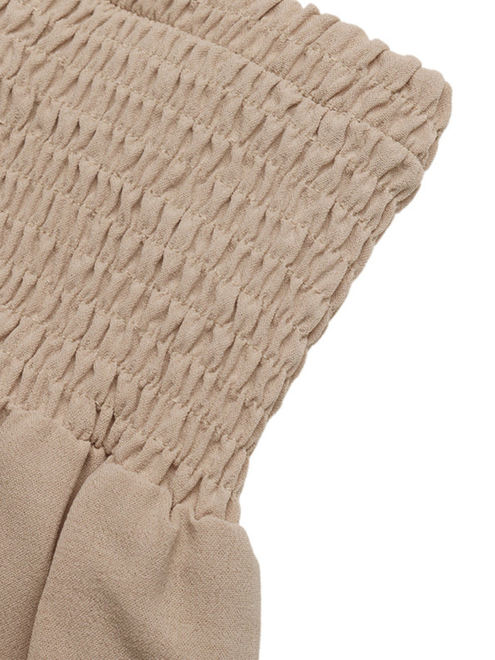 Smocked high-waist wide-leg cotton pants with pockets