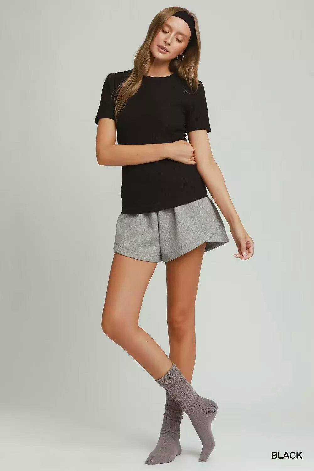Brushed rib short sleeve crew neck tee