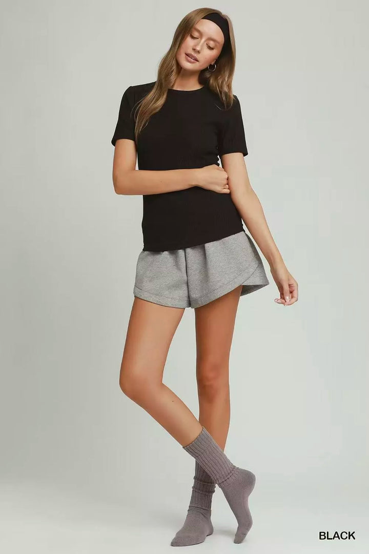 Brushed rib short sleeve crew neck tee