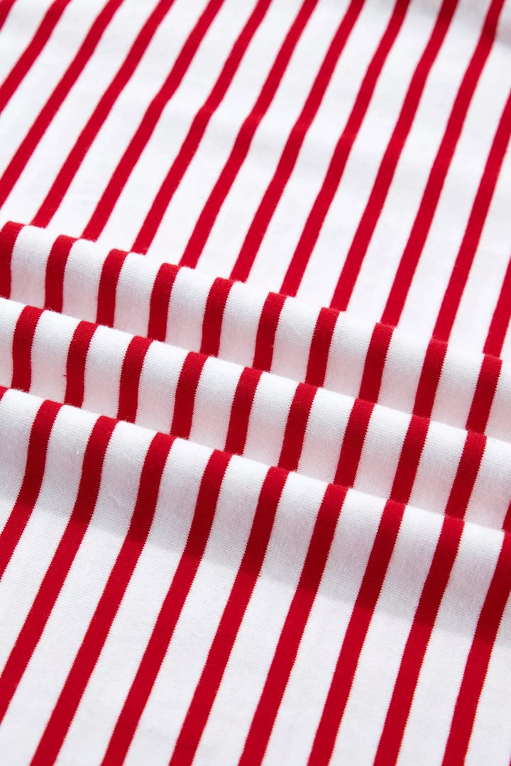 Striped contrast-trim crew neck puff sleeve tee