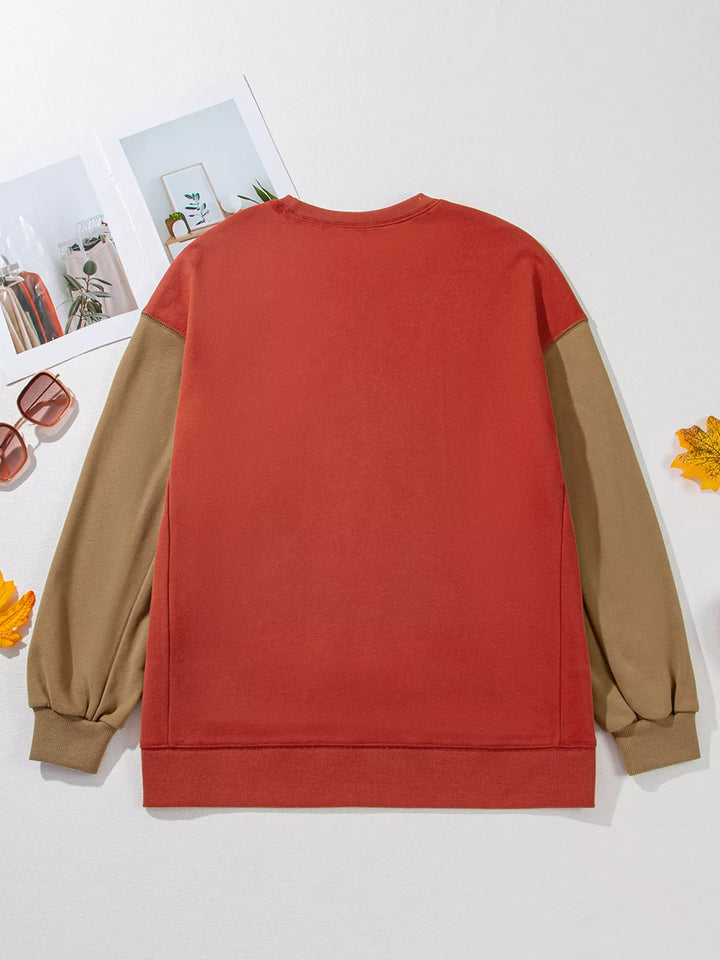 Sequin ghost patch color block crewneck sweatshirt
