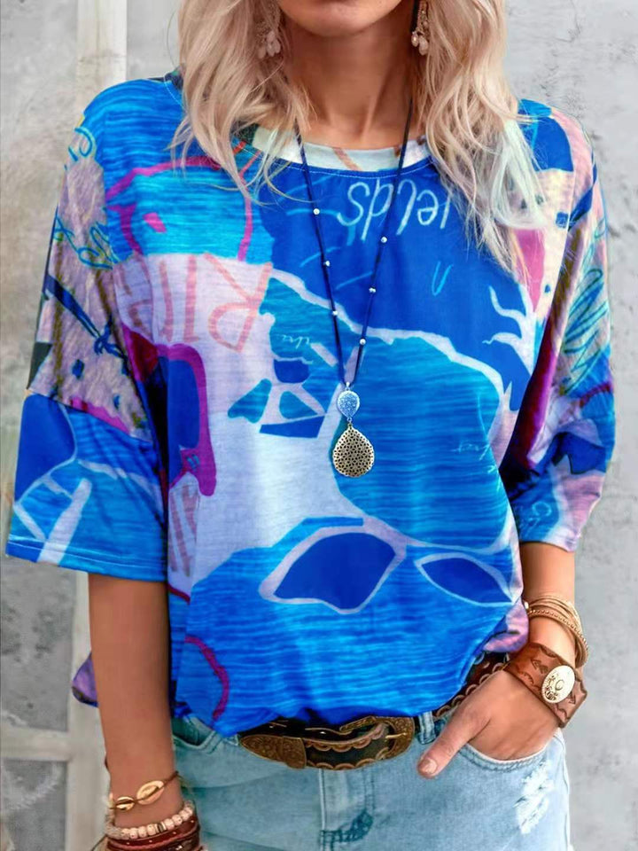 Geometric Blue Abstract stripe round-neck short sleeve t-shirt