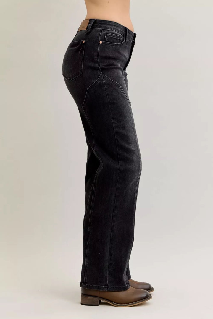 Mid-rise straight leg jeans with western seam detail