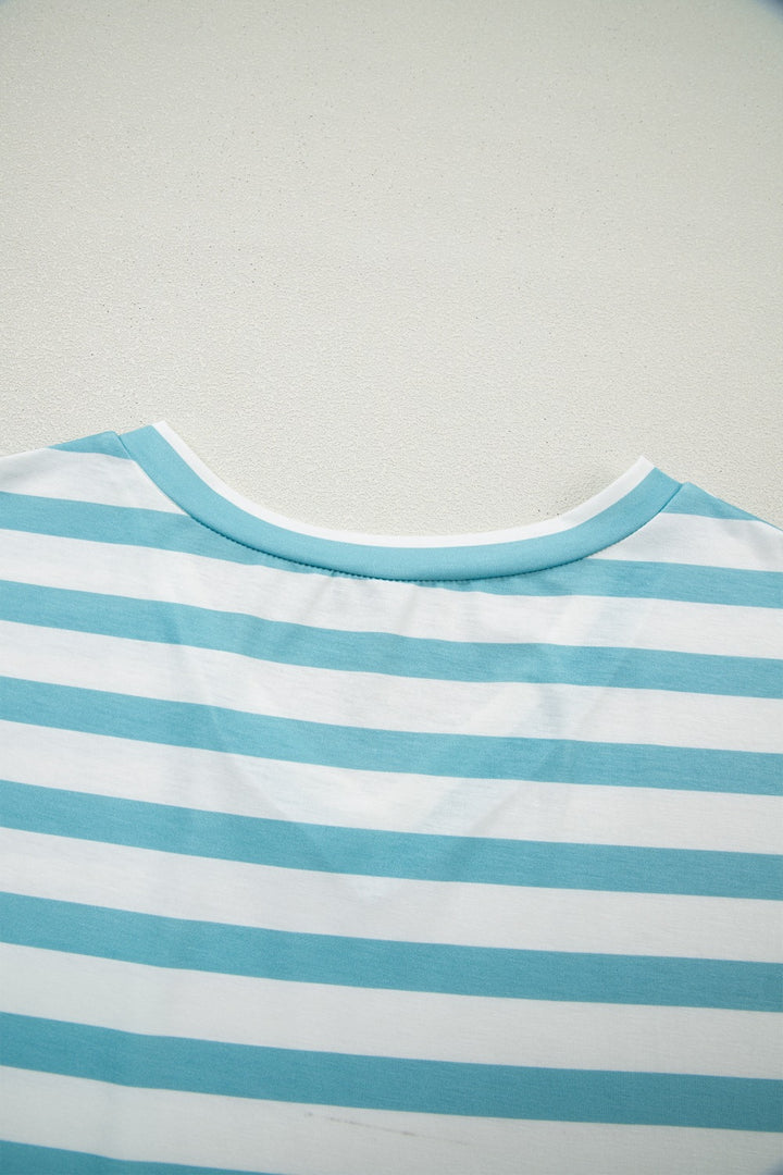 Striped V-neck tee with chest patch pocket