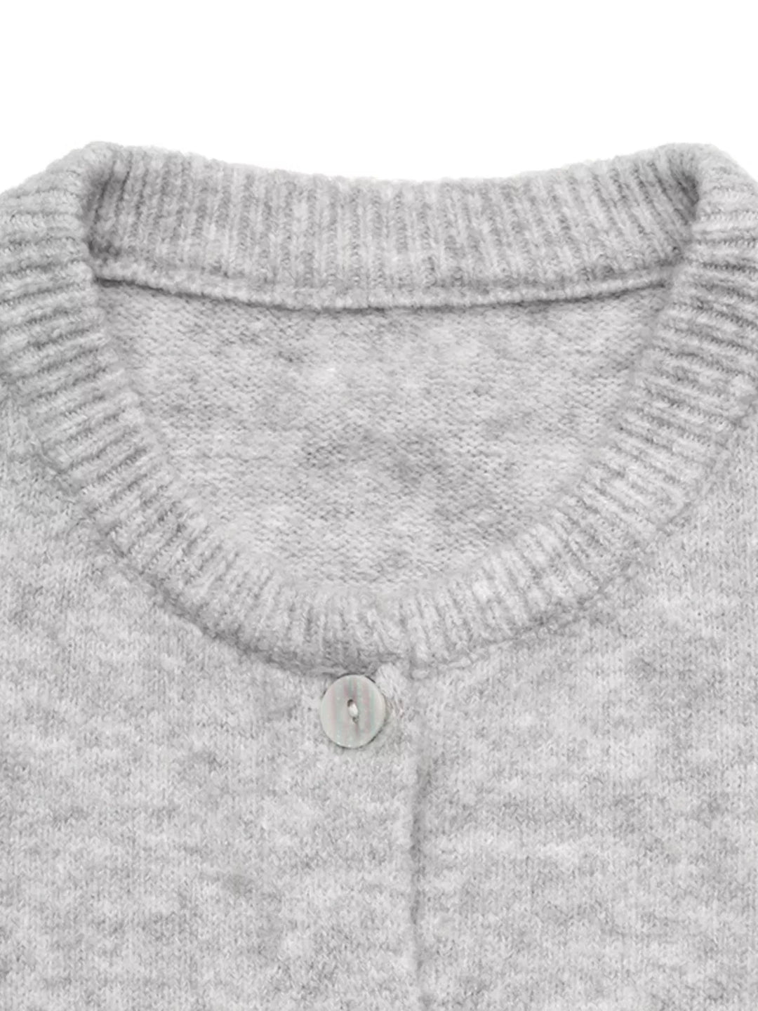 Brushed knit button-down cardigan with ribbed crew neck