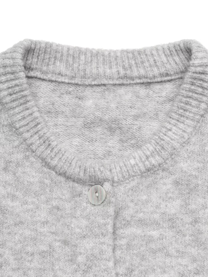 Brushed knit button-down cardigan with ribbed crew neck