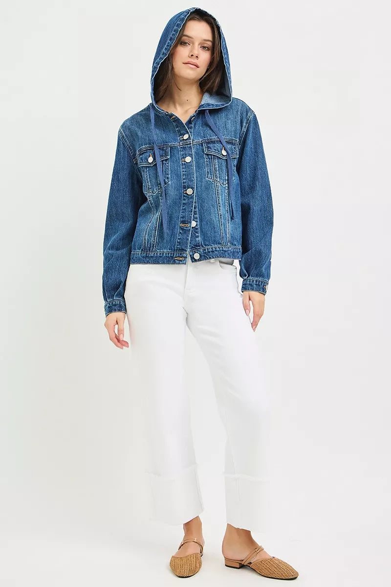 Hooded relaxed-fit denim jacket with drawstring