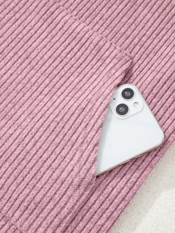 Ribbed drop-shoulder henley top with wood buttons