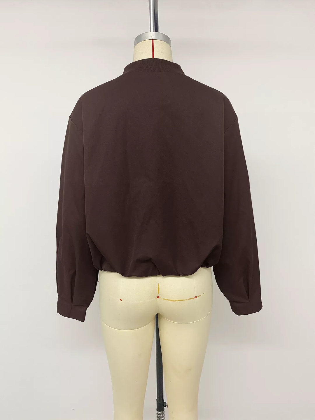Dropped shoulder zip-up bomber jacket with band collar