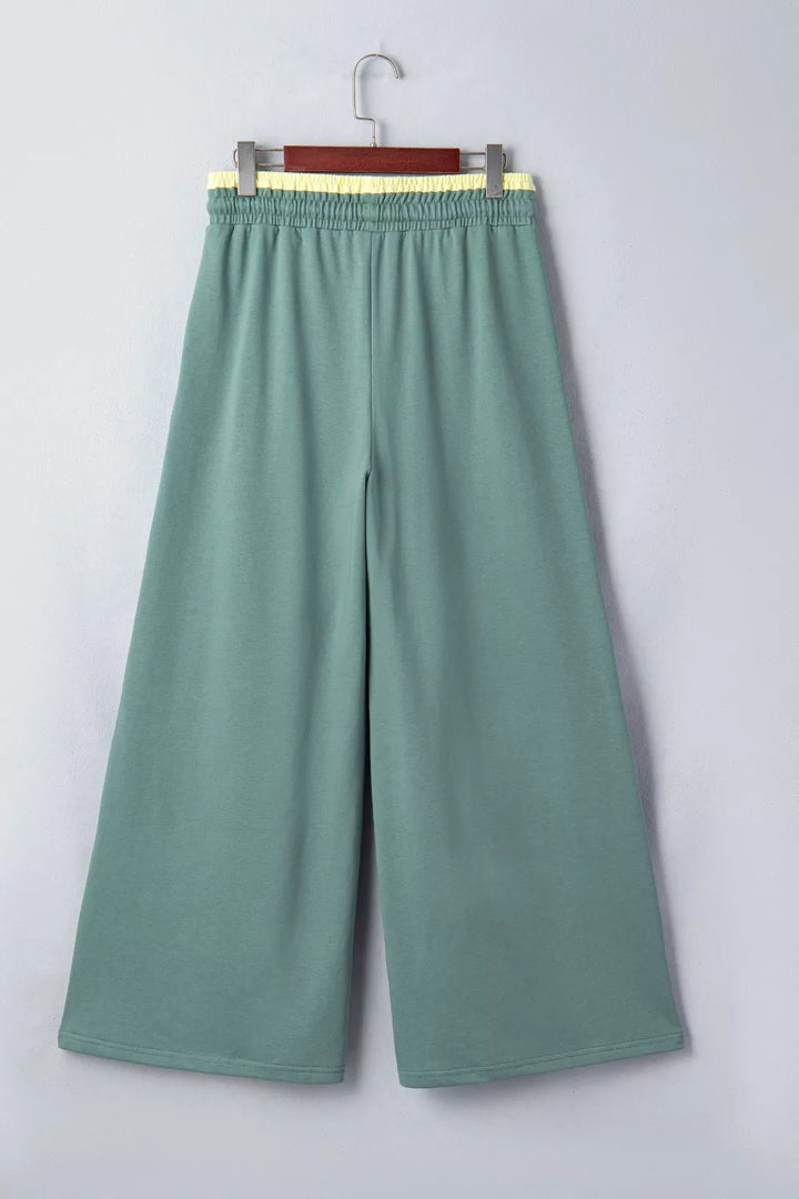 Floral appliqué wide-leg drawstring pants