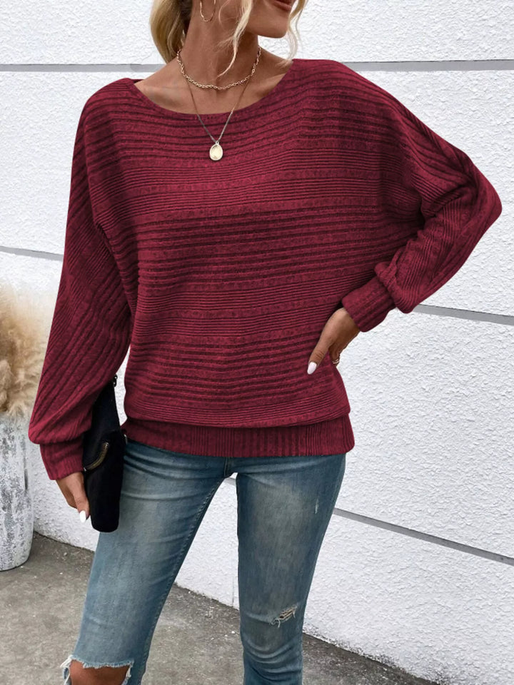 Ribbed knit long sleeve top with dolman sleeves