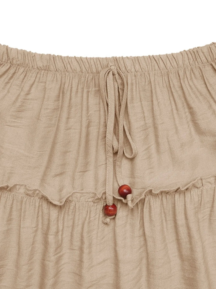 Tiered ruffle maxi skirt with drawstring tie waist