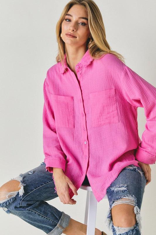 Solid Button Down Long Sleeve Shirt - Azoroh
