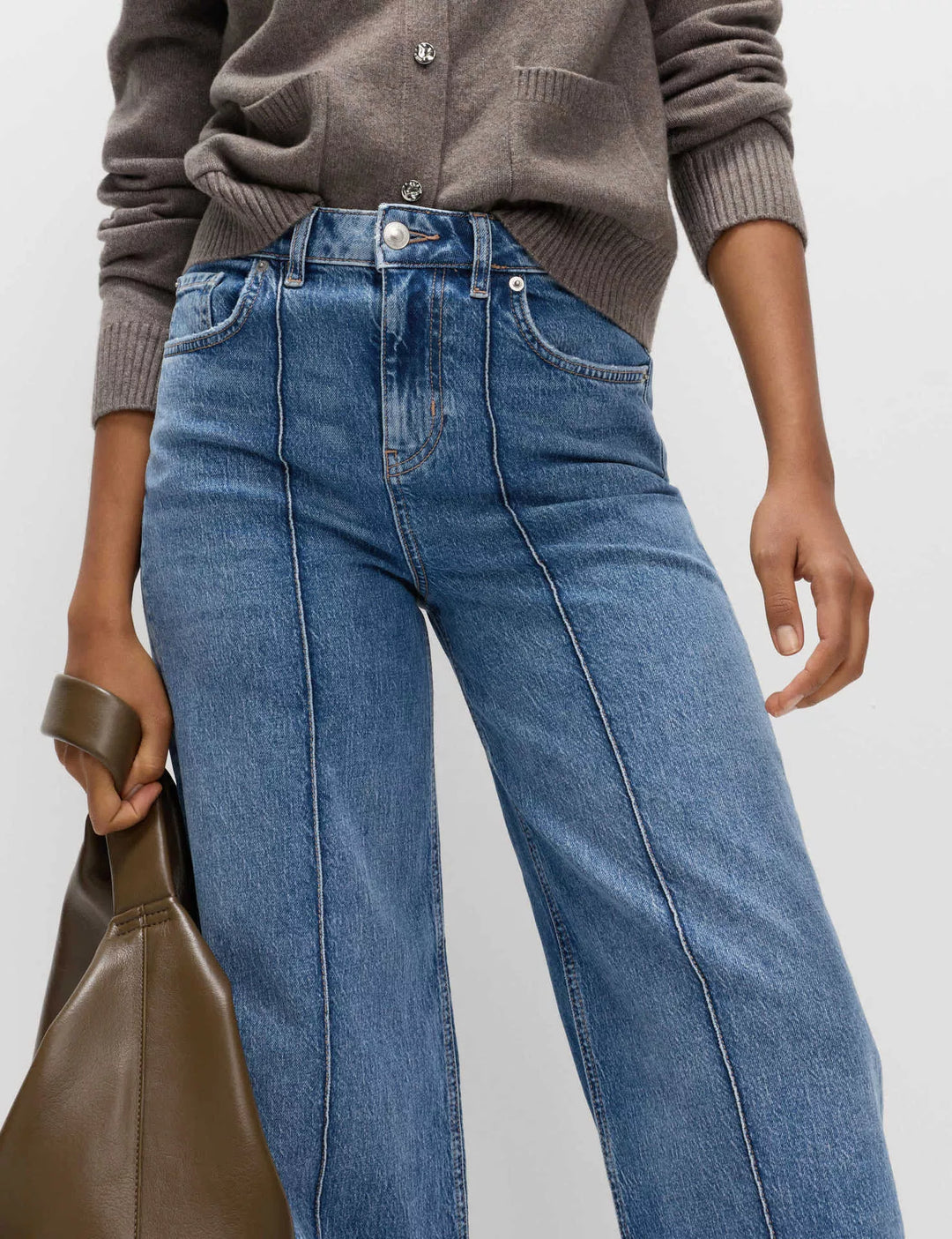 Blue High-rise wide leg jeans with front seam detail
