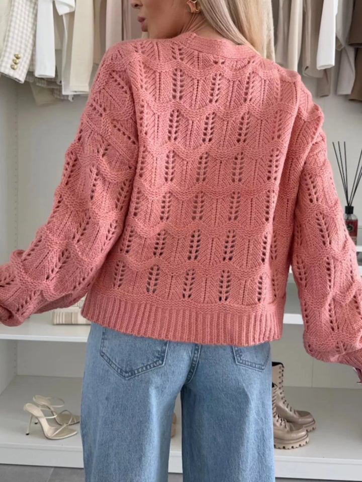 Openwork tie-front cropped knit cardigan