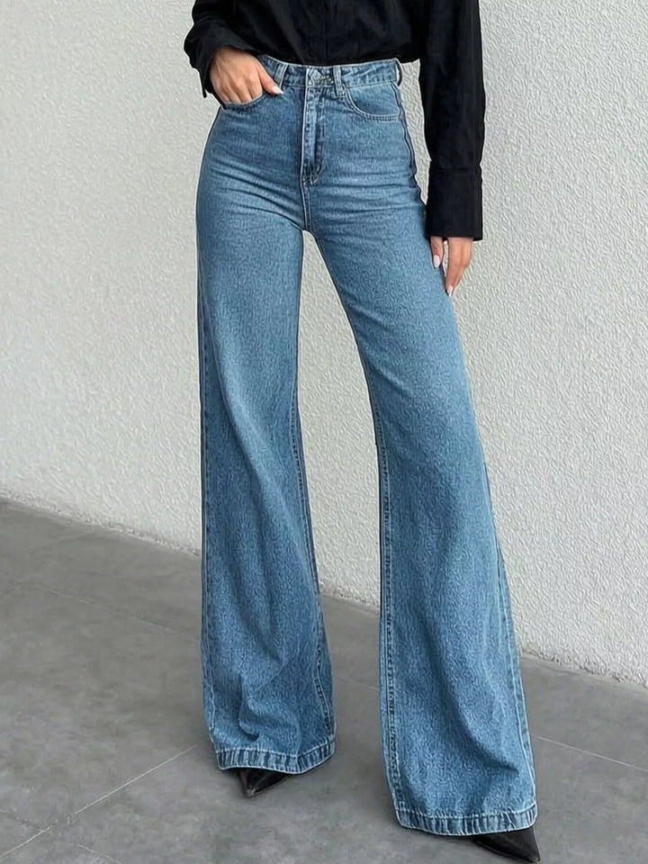 Light Blue High-rise wide-leg bootcut jeans with five-pocket styling