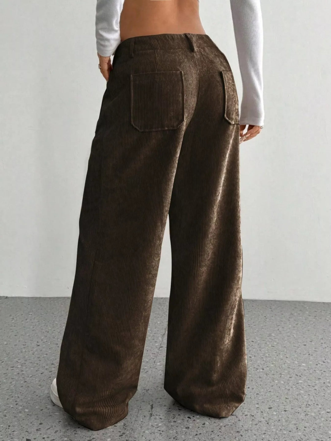 Corduroy wide-leg pants with front patch pockets