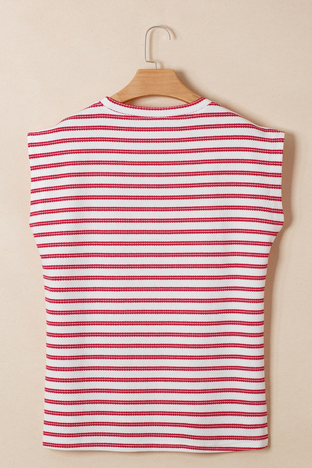 Striped textured knit tee with shoulder buttons