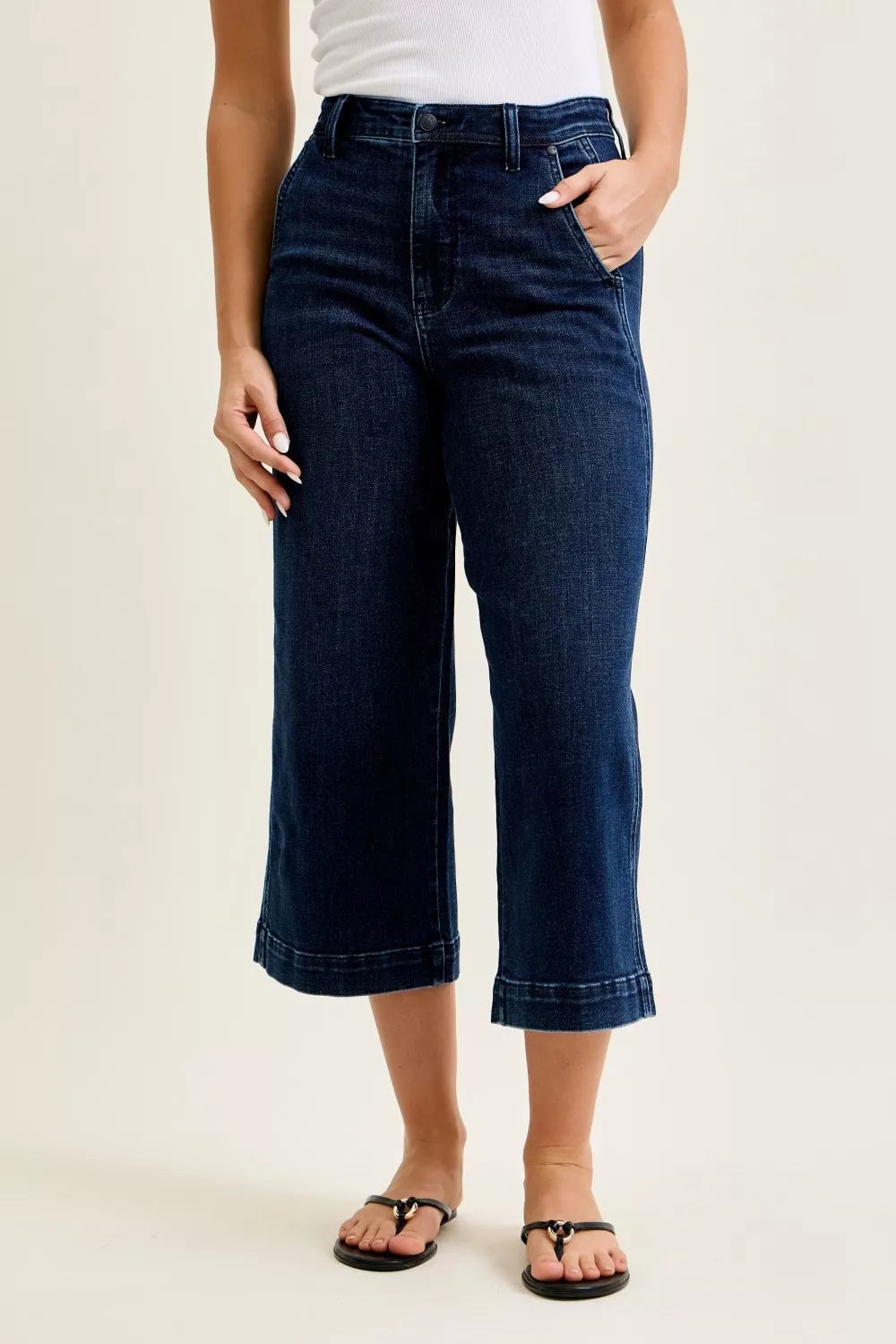 DK High-rise wide-leg cropped jeans with side pockets