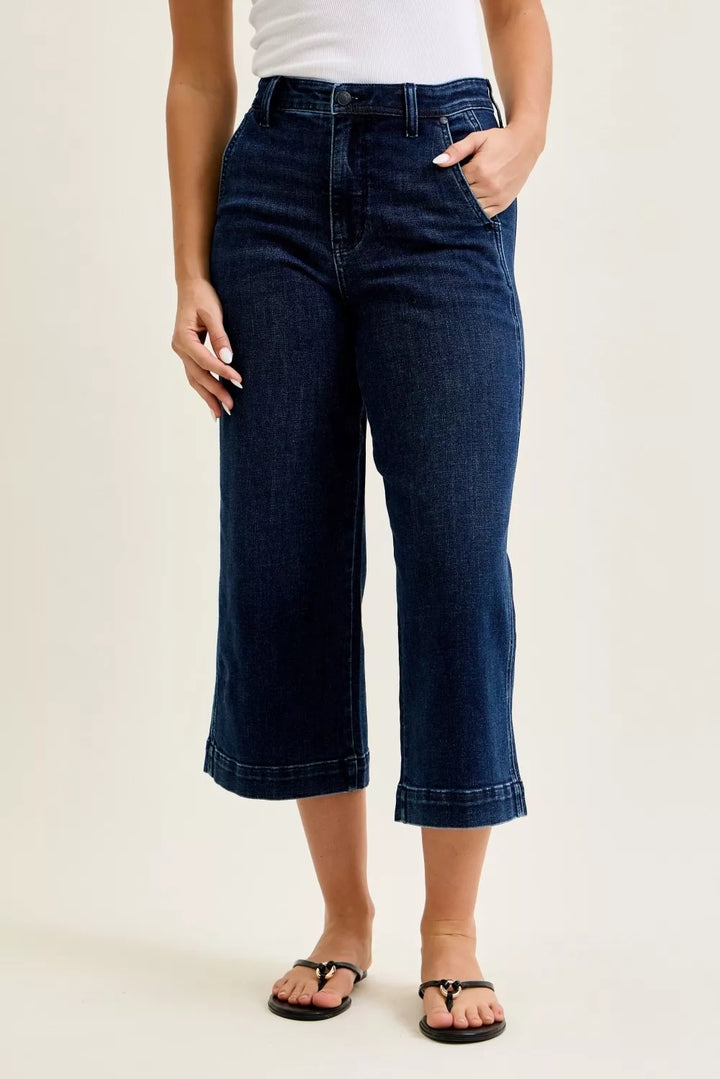 DK High-rise wide-leg cropped jeans with side pockets