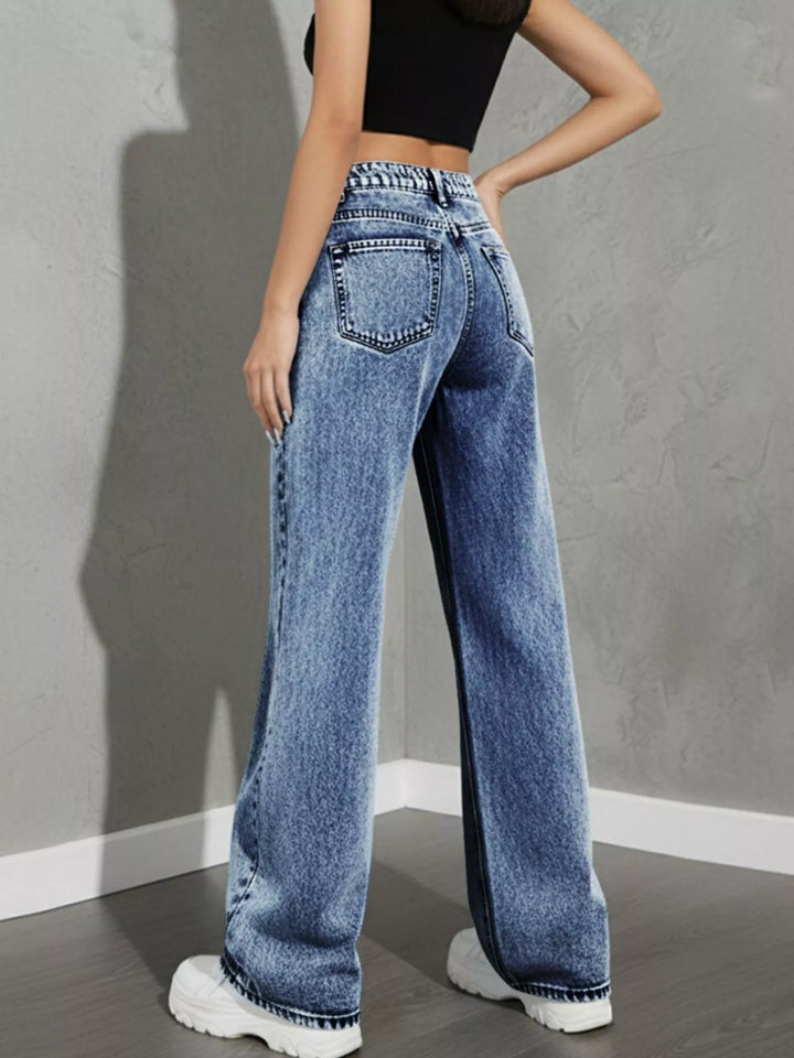 Asymmetric crossover high-rise wide leg jeans