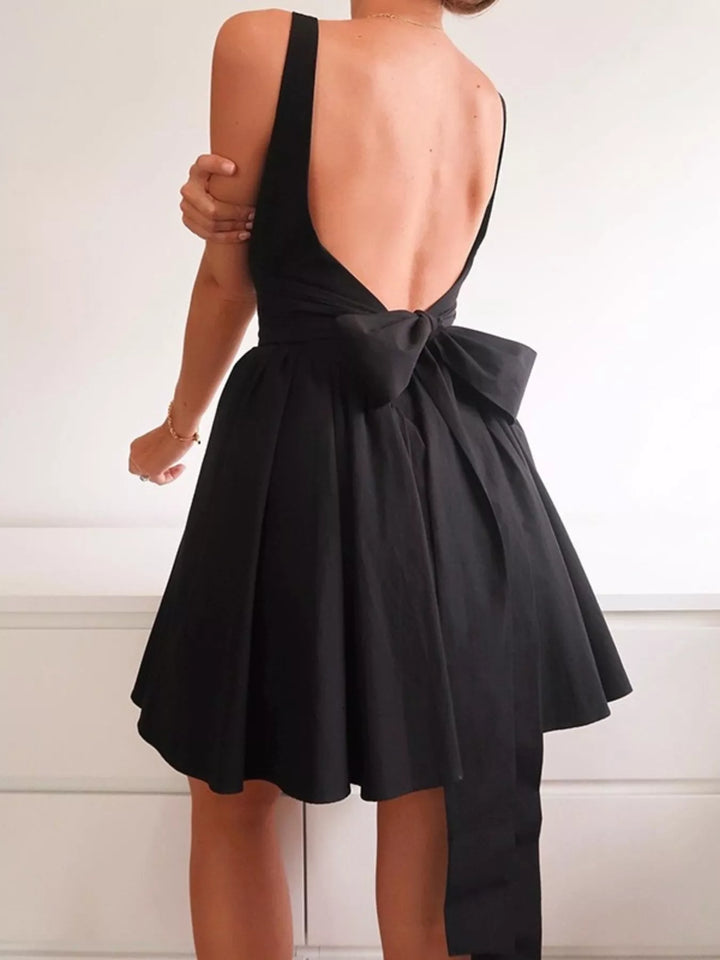 Backless square neck fit-and-flare mini dress