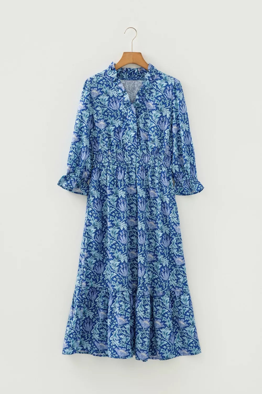 Floral tiered midi dress with frilled bracelet sleeves