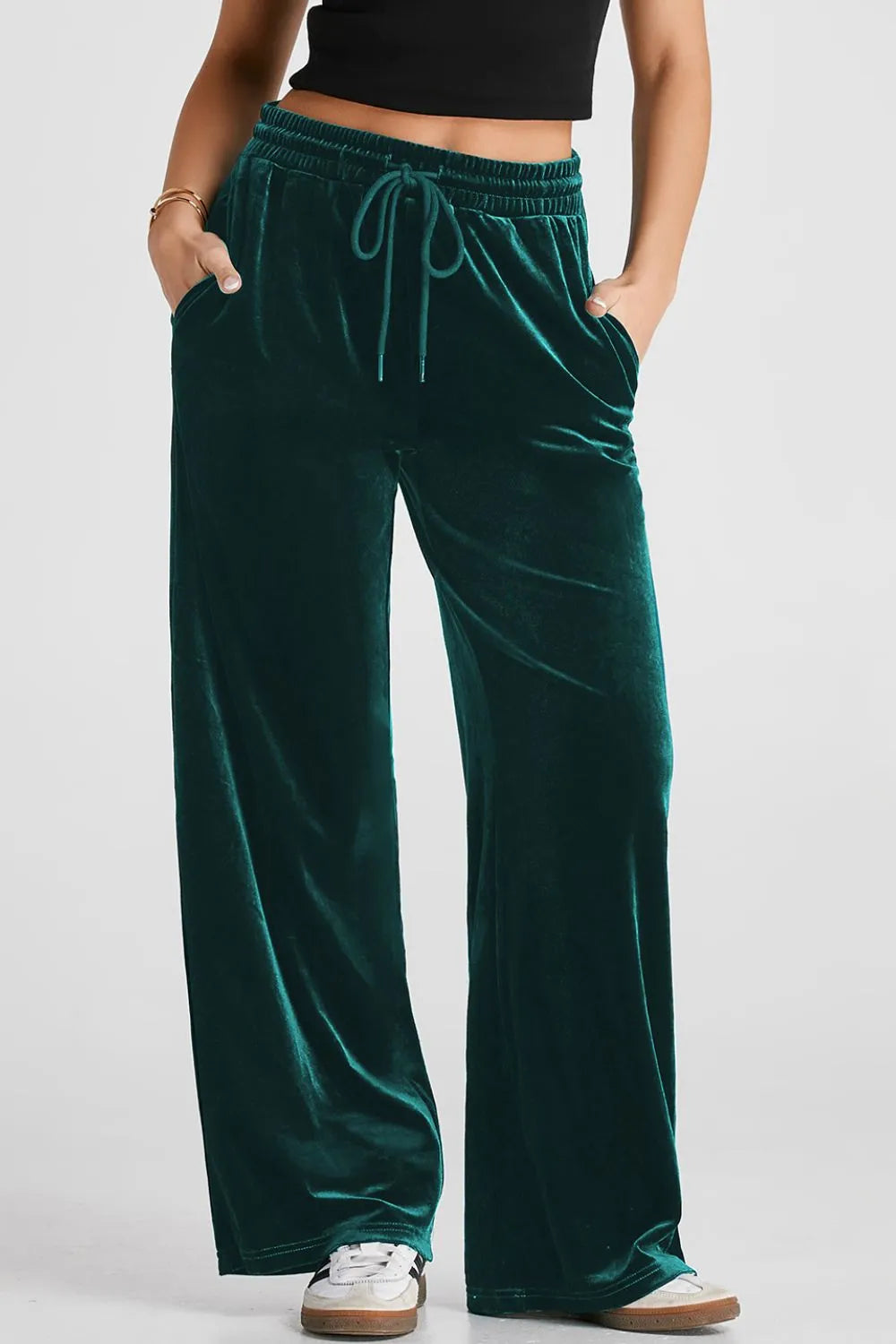 Black Forest Velvet wide-leg drawstring pants with side pockets
