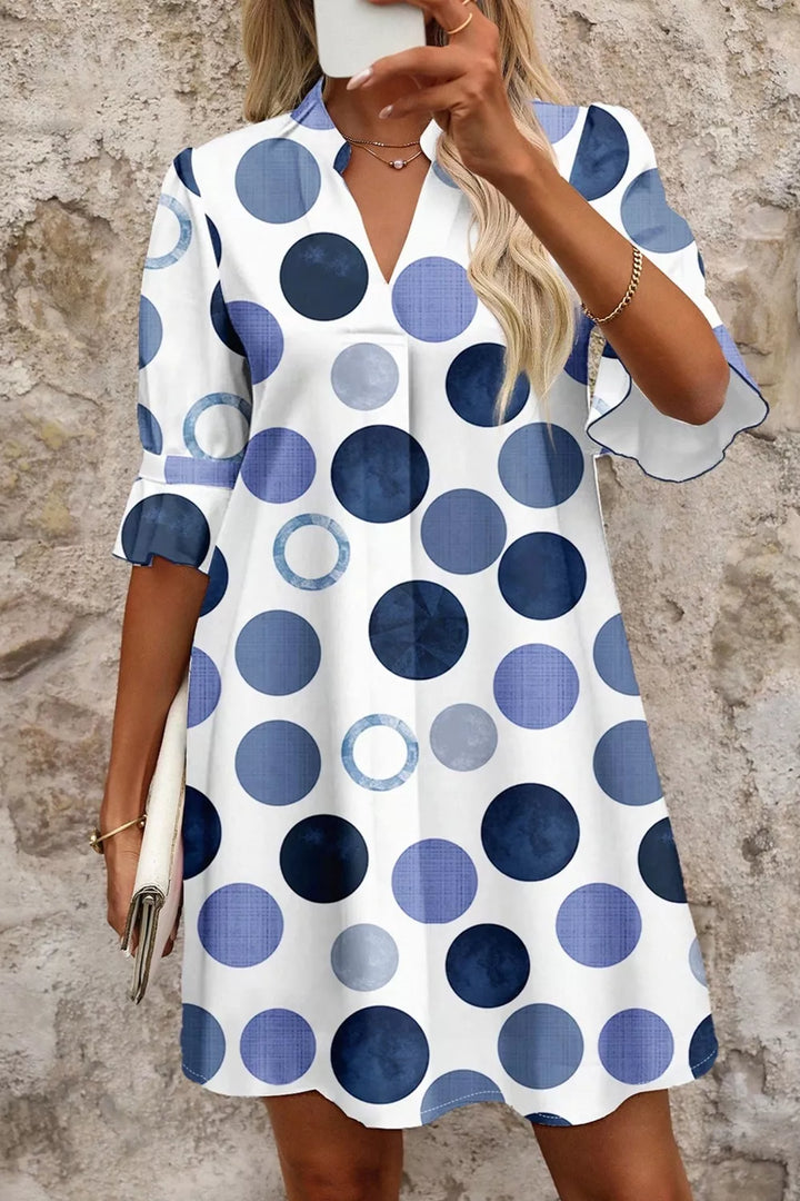 Polka dot v-neck mini dress with flounce sleeves