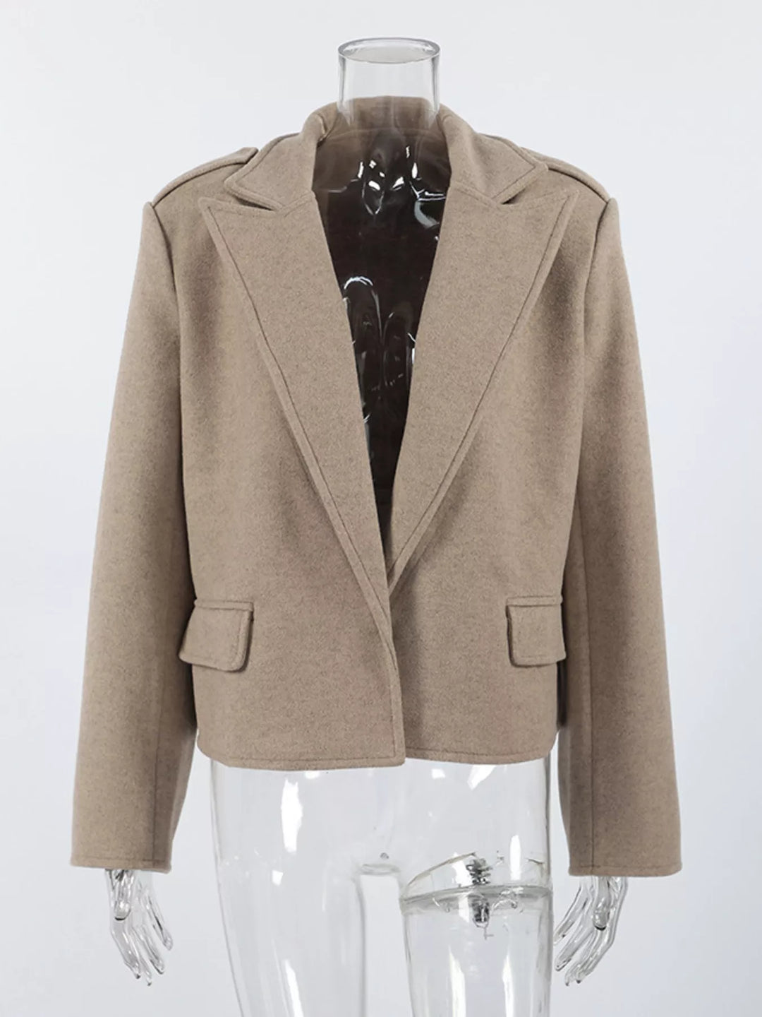Notch lapel cropped jacket with epaulettes and flap pockets