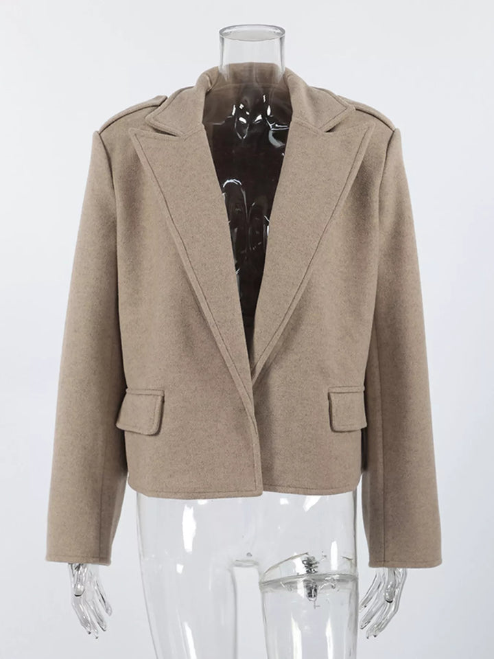 Notch lapel cropped jacket with epaulettes and flap pockets