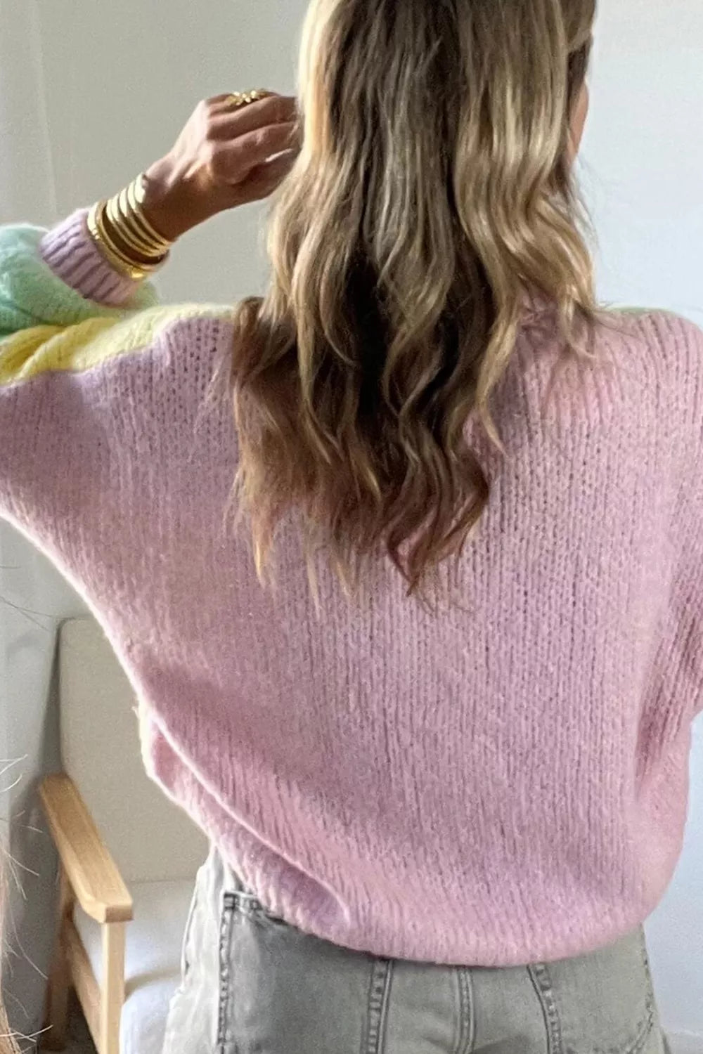 Colorblock drop-shoulder button-front knit cardigan