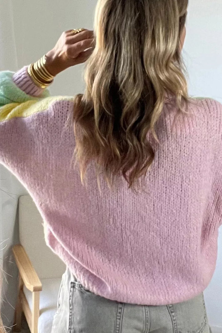 Colorblock drop-shoulder button-front knit cardigan