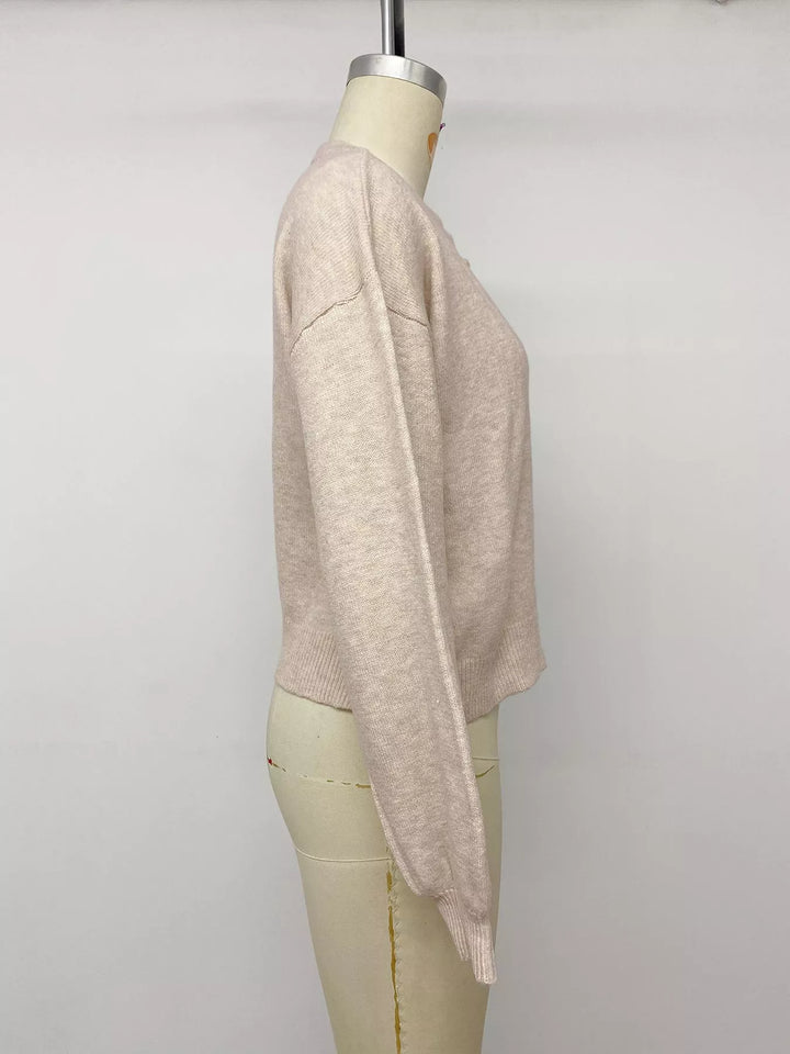 Knot button dropped shoulder knit cardigan