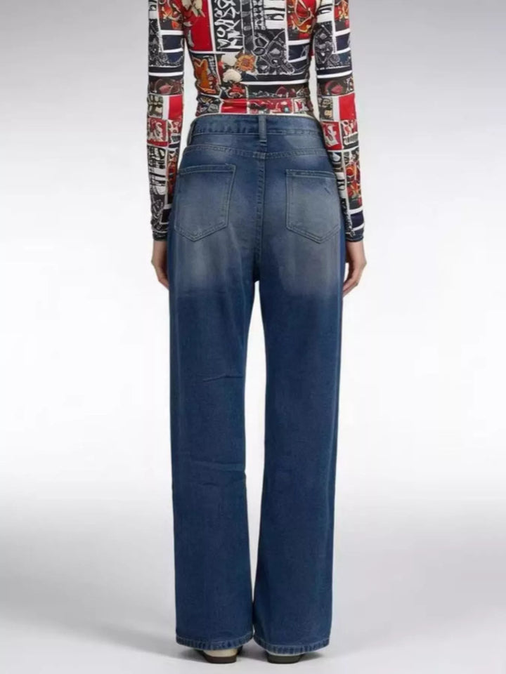 Distressed wide-leg jeans with raw frayed hem
