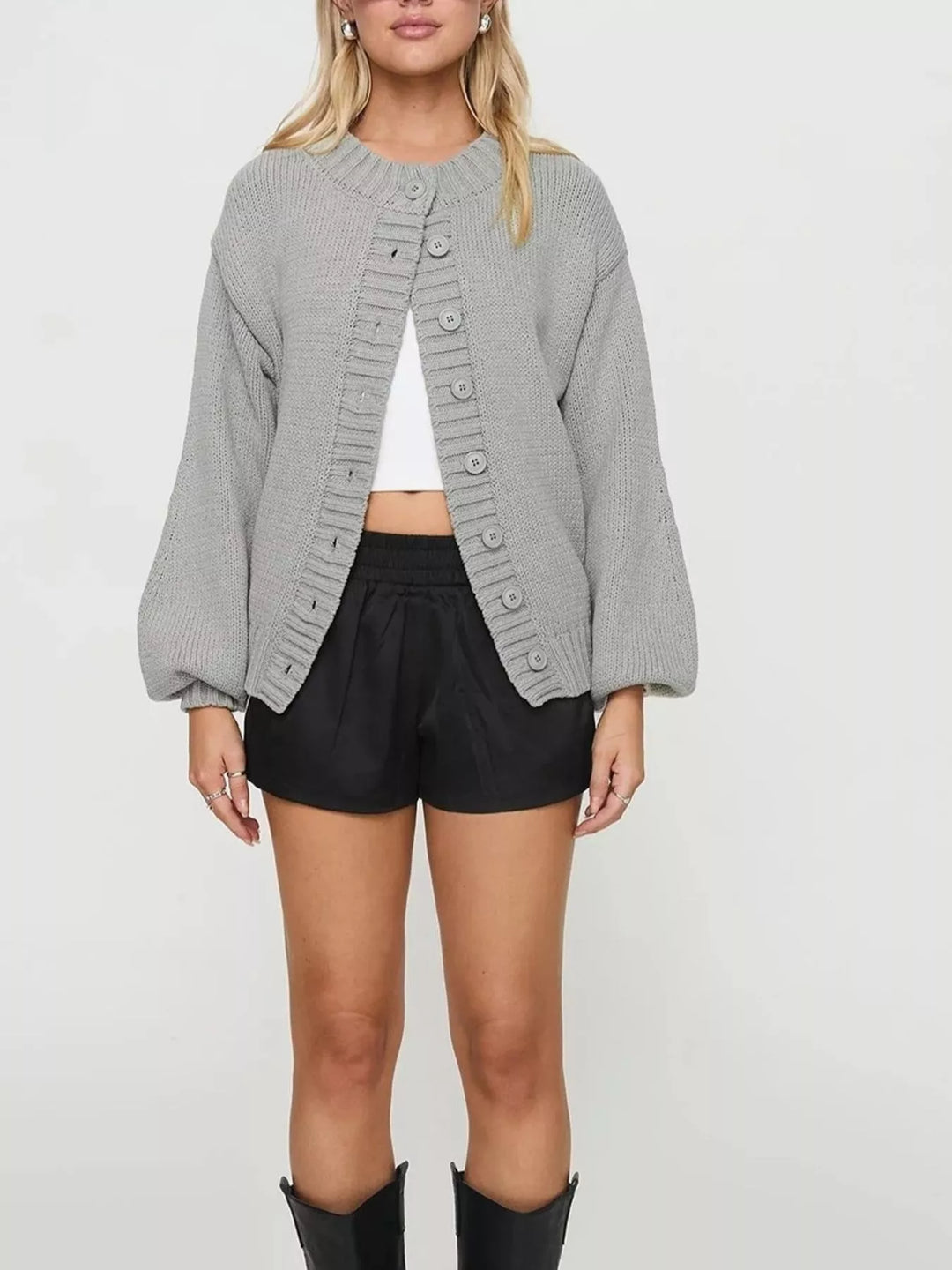 Chunky knit button-up cardigan with ribbed trim